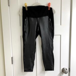 Athletic Leggings with Faux Leather Front